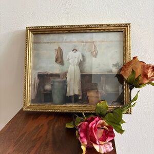 Framed Vintage-Style Oil Painting Print - Woman's White Dress